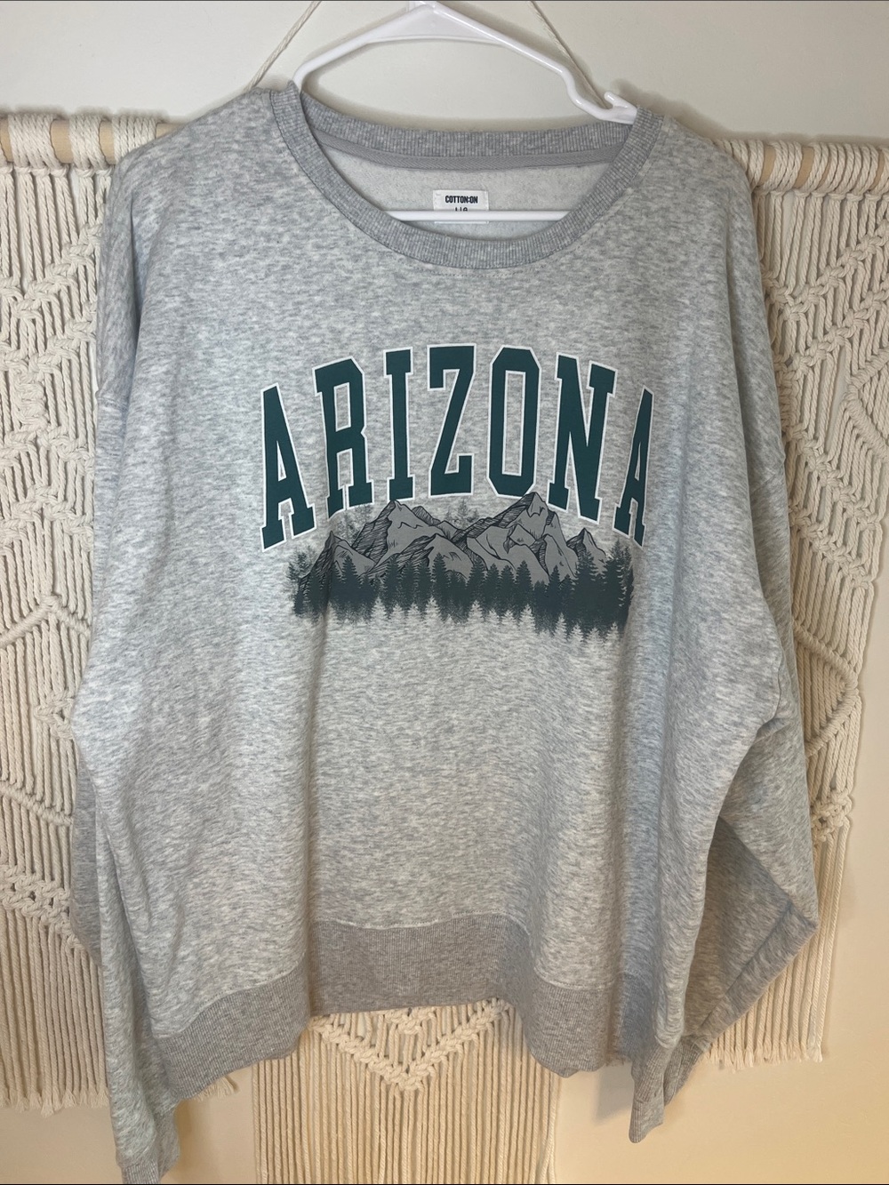 Cotton On Arizona Crewneck Sweatshirt - Light Gray with Teal Graphic